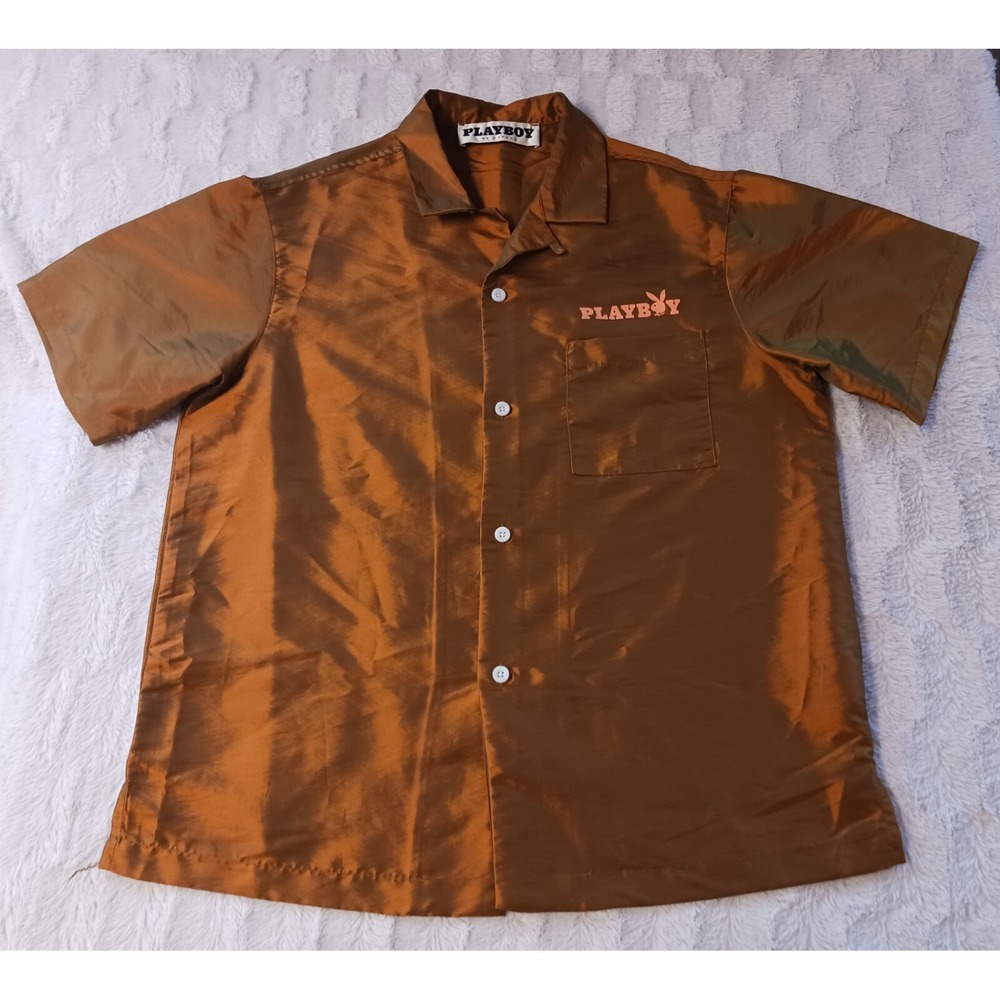 Playboy/Pacsun Men's Night Out Camp Shirt Exclusive Gold Button Up Size Small